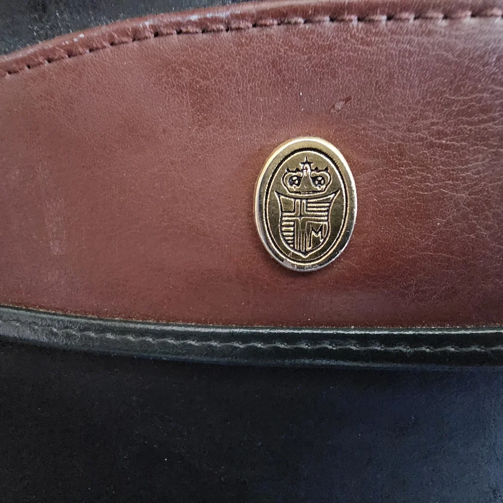 Vintage 1970s Brown Black Leather Briefcase Craftmanship Some Wear Gold Shield